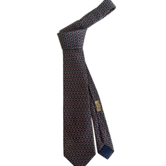 HERMÈS Paris Silk Tie Navy Geometric Horsebit Print 7156 FA Made in France - Picture 4 of 6